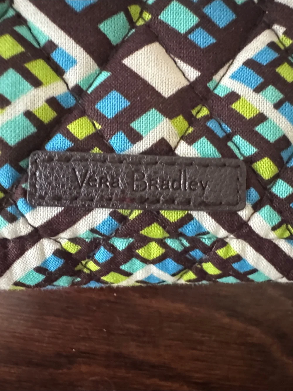 Vera Bradley Quilted Jewelry Travel Case in Blue, Green & White Geometric Print